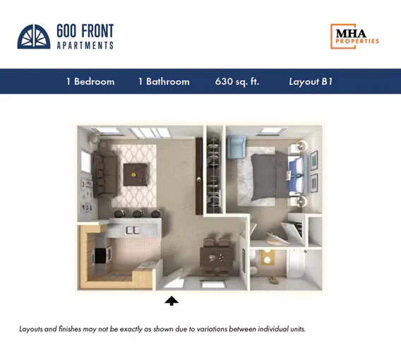 1 Bedroom, 1 Bath 128 floor plan